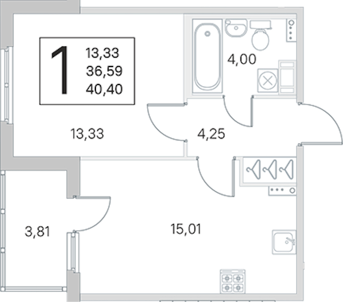 1-комнатная квартира 36.59 м², 2/4 эт., ЖК «Любоград в Стрельне»